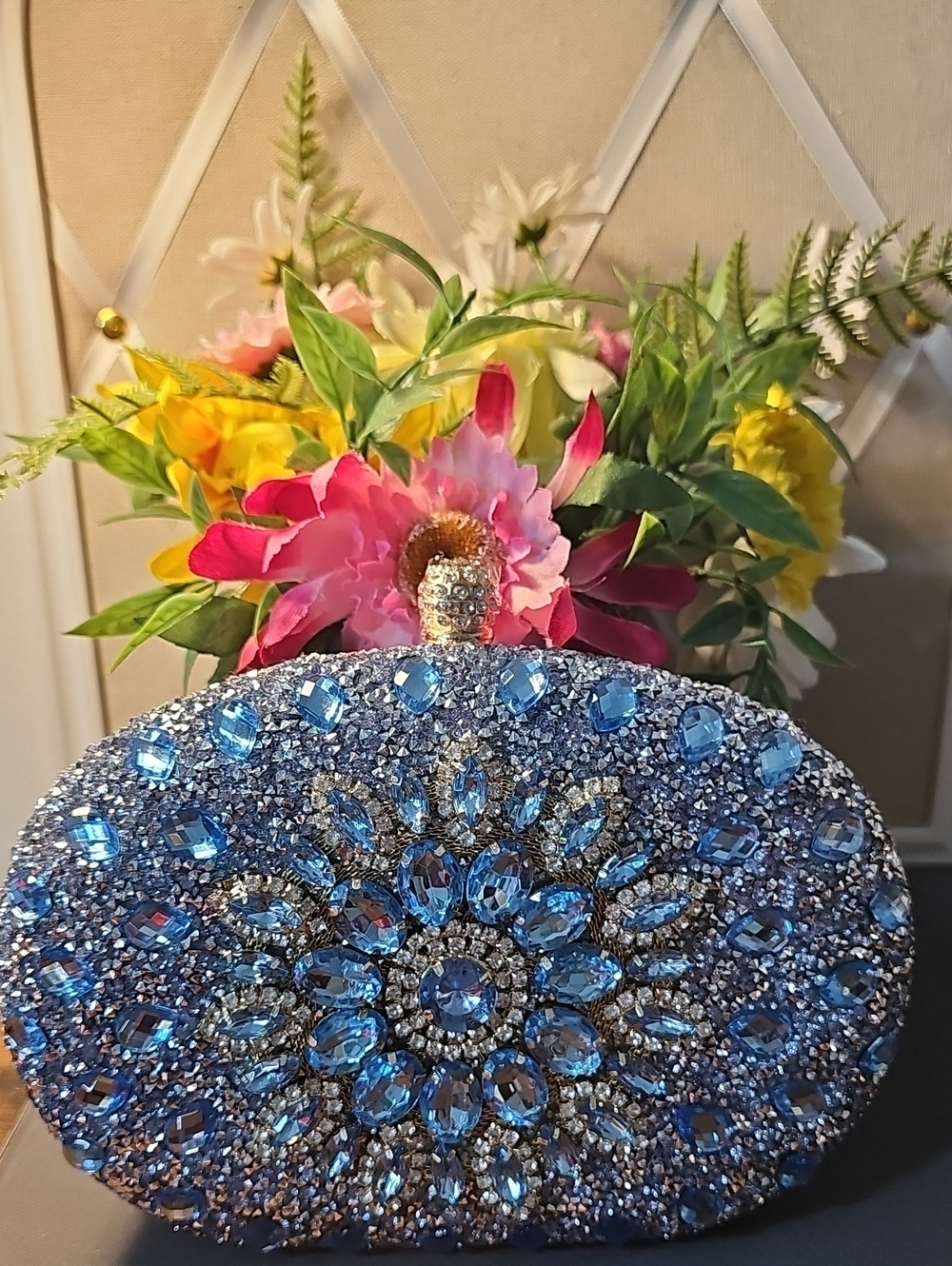Sassified Boutique Nwt Crystal-Embellished Blue Decorative Clutch